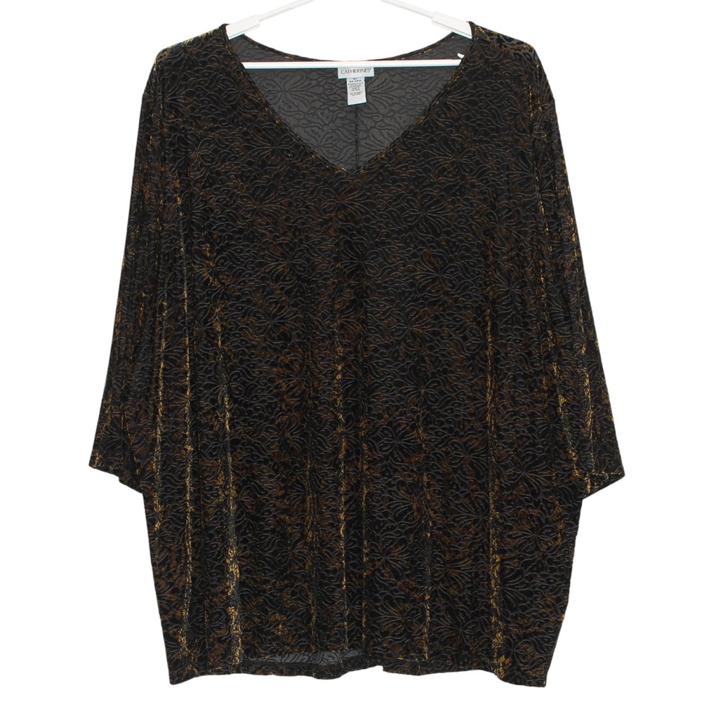 Catherines Top 3/4‎ Sleeve Velvet Burnout Boho Cottage Romantic 90s Plus Size 5X
